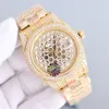 Hollow Diamond Watch Mens 시계 자동 기계 디자이너 시계 41mm Rainbow Bezel 비즈니스 여성 Wristwatch Montre de Luxe