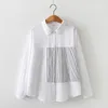 Women's Blouses Women Striped Shirts White Patchwork Long Sleeve Loose Lady Tops Cotton Female Clothes Japan Style