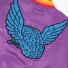 Mens Jackets High Street Vintage Baseball Jacket Men Streetwear Letter Brain Wings Embroidery Autumn Winter Cotton Varsity Purple 230726