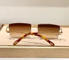 Rimless Vintage Sunglasses Gold Havana/Blue Somke Lens Men Summer Shades Sunnies UV protection Eyewear with Box