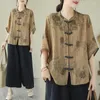 Women's Blouses Chinese Syle Embroidered Ramie Shirt Thin Vintage Plate Button Loose Cardigan Shirts Beautiful Lady Cotton And Linen Tops