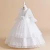 Sukienki dla dziewcząt Dziewczyny Dziewczęta Promowa suknia ślubna koronkowe aplikacje Ruffle Tiul Warstwa Księżniczka Kids Ball Suknia na przyjęcie urodzinowe