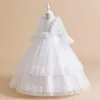 Fille Robes Fleur Filles Robe De Mariée De Bal Dentelle Appliques À Volants Tulle Couches Princesse Enfants Arc Robe De Bal Pour La Fête D'anniversaire