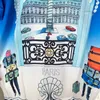 メンズカジュアルシャツカサブランカ男性用夏の服ルーズコットン衣類ショッピングプリント1日船230726