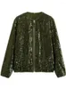 Giacche da donna 2023 Giubbotto bomber con paillettes verde manica lunga girocollo estivo Cappotto con cerniera allentata