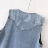 Damenwesten Mode Spleißen Jacquard Denim Weste Frauen Weste Tasche V-Ausschnitt Cowboy ärmellose Jacke Mantel dünne kurze Jeans weiblich