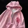 Heren Hoodies Sweatshirts Nieuwe Japanse borduurwerk Salvia japonica schattig devil's hoorn hoodie trui dames herfst/winter hoodie fluweel dikke ritsjack z230726