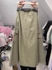 Faldas Vintage Cargo falda para mujer con cinturón de longitud media dividida A-line mujer moda coreana ejército verde Jupe SK001