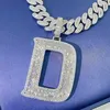 Hiphop Bling Dカラーバゲットモイサナイトダイヤモンド925シルバービッグ初期文字ネックレス