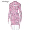 Основные повседневные платья Чиколология розовый огонь y2k милый платье с длинным рукавом для вечеринки для вечеринки.