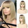 Parrucche sintetiche Parrucca caschetto corto con frangia Parrucche sintetiche per le donne Bionda Lolita Cosplay Party Golden Short Straight Capelli naturali Perruque Bob 230725