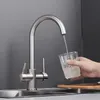 Nickel Kitchen Faucet with Direct Drink Tap Dual Spout Swivel Handheld Shower Kitchen Mixer Crane Hot Cold Kitchen Taps