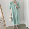 Vrouwen Blouses Clothland Vrouwen Stijlvolle Oversized Shirt Jurk Rechte Zak Korte Mouw Losse Stijl Zomer Een Stuk Vestido Midi DA105