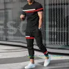 Survêtements pour hommes costume de mode d'été pantalon décontracté ensemble impression 3D rayure à manches courtes t-shirt col rond homme vêtements 2 pièces tenues 2023 230725