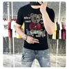 Hommes T-shirts T-shirts De Luxe Strass Conception Pur Coton Slim Mode T-shirts D'été À Manches Courtes Porter Mâle Tops Vêtements