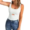 Women's Tanks Personality Solid Color U Neck Sexy Sleeveless Vest Hollow Halter