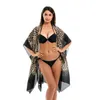 Costumi da bagno da donna Copricostume da spiaggia Copricostume da bikini Kimono Gradiente Stampa leopardata Cardigan in seta imitazione Estate