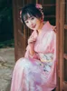 Ubranie etniczne damskie Japońskie Japońskie tradycyjne styl vintage różowy kolor długi sukienkę cosplay cosplay scena występująca cztery pory roku