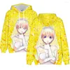 Felpe con cappuccio da uomo The Quintessential Quintuplets 3D Print Fashion Fall Winer Suit Abbigliamento sportivo con cappuccio Donna / Uomo Stile Kawaii