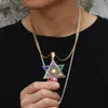 Hip Hop Big Satellite Pendant Hexagram Star Necklace Full Colorful Zircon Gold