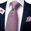 Cravatte Hi-Tie Cravatta da uomo rossa Plaid pied de poule Solido Cravatta di seta di lusso Cravatte eleganti Navy Wedding Business for Men Regali per uomo 230725