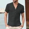 Magliette da uomo Camicia traspirante a maniche lunghe in cotone di lino da uomo Estate Tinta unita Casual Basic Top Taglie forti