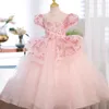 Vestidos para meninas Flor Princesa Vestido Rosa Crianças Casamento Festa de Natal Renda Organza Elegante Performance Traje Crianças Vestido de Baile