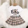 New Kids Meisjes jurk Zomer Kleding Sets Korte Mouw Top T-shirt Plaid Rokken Kinderen Babykleertjes Set 2pcs277G