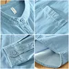 Mannen Casual Shirts #7636 Blue Jeans Shirt Mannen Stand Kraag Vintage Man Lange Mouwen Katoen Streetwear Denim Mannelijke losse Lente 2023