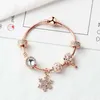 Nya Rose Gold Loose Beads Snowflake Pendant Bangle Charm Bead Armband för tjej DIY -smycken som julklapp269g