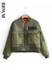 Kvinnans jackor Army Green Round Neck Long Sleeve Pocket Chic Female Jacket Korean Pilot Thicken Warm Locomotive Women's Coat J230726