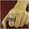 Bandringe Retro Black Ancient Sier Crown Ring Finger für Frauen Männer Modeschmuck Will und Sandy Drop Lieferung Dhkcx