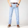 Brand Men's Thin Jeans Summer Style Business Casual Slim Fit Elastic Classic Trousers Sky Blue Pants Male size28- 220408 L230726