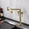Gold Kitchen Faucet Solid Brass Rotating Crane For Kitchen Deck Mounted Sink Mixer Foldable Nickel Brushed/Gold/Chrome/ORB/Black