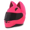 NITRINOS motorhelm volledig gezicht met kattenoren roze kleur Persoonlijkheid Kat Helm Mode Motorhelm maat M L XL XXL2774