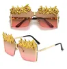 Zonnebril Creatief Ontwerp Luxe Dames Zonnebril Oversized Vierkante Shades One Piece Lens Diamond Metal Flower Party