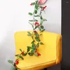 Dekorative Blumen, 2 m, künstliche Stechpalmenblätter, rote Beeren, Weinrebe, Weihnachten, Rattan, DIY-Girlande, Weihnachtsbaum, hängende Ornamente, Heimparty