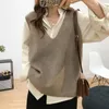 Suits Vest Women Korean Style Allmatch Women Solid Loose Knitted Sweater Vest Ladies Vneck Pullover Tops Teenager Girls Waistcoat