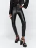 Women's Leggings 2023 Women Clothing Zip High Waist Faux Leather Legging Front Visible Seam Detail Casual PU Black Skinny Pants