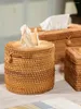 Decorative Figurines Nordic Rattan Paper Extraction Round Tissue Box Roll Holder Chinese Style Living Room Tea Table Napkin Storage