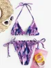 Maillots de bain pour femmes Zaful Sexy Halter Beachwear Tie Dye String Bikini Low Cut Triangle Side Costumes Deux Pièces