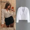 Femmes Blouses Chemises Snican basique blanc col claudine femmes blouse à manches longues bureau dames uniforme chemise za automne printemps camisa mujer chic 230726