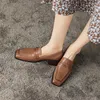 Chaussures habillées classiques femmes pompes Mature Style rétro bureau dames épais talons hauts printemps automne en cuir véritable femme