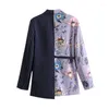 Kvinnors kostymer Kvinnor Fashion Office Wear Floral Print Patchwork Blazer Coat Vintage Pockets With Belt Female Outerwear Chic Tops