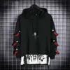 Herrtröjor tröjor herr hoodie tröja casual svart hoodie topp techwear hip hop harajuku lapp arbeta japanska gatukläder mäns romper topp z230726