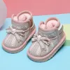 First Walkers 12155cm Little Princess Snow Boots With Thick Plush Cute Butterflyknot Pearls Baby Girls Winter Shoes Silver Bling Ankle Boot 230726