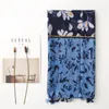 Scarves Spring And Summer Dark Blue Light Contrast Color Flower Tassel Cotton Linen Scarf Shawl Women's Thin Fashion Si