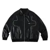 Mens Jackets Retro American Black PU Leather Motorcycle Jacket Men Striped Design Zipper Bomber Unisex Varsity Vintage Coat 230726