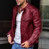 2023 Men's Jackets Winter Fashion Leather Jacket Punk Motorcycle Pu Stand Collar Zipper Coat Solid Casual Coats