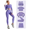 Active Sets 2/3/4PCS Seamless Yoga Set Fitness Women Tracksuit Gym Workout Sportswear High Waist Leggings Long Sleeve Crop Top Sports Suits
